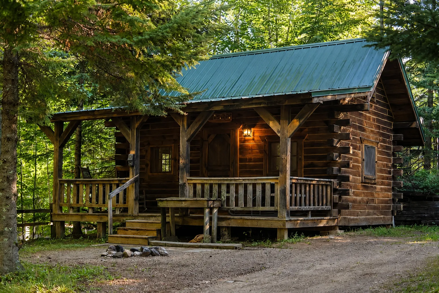 A rustic cabin among the pines at Heaven’s Up North Campground